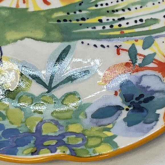 Anthropologie DODI Saucer Handpainted Peacock Design - Picture 3 of 12